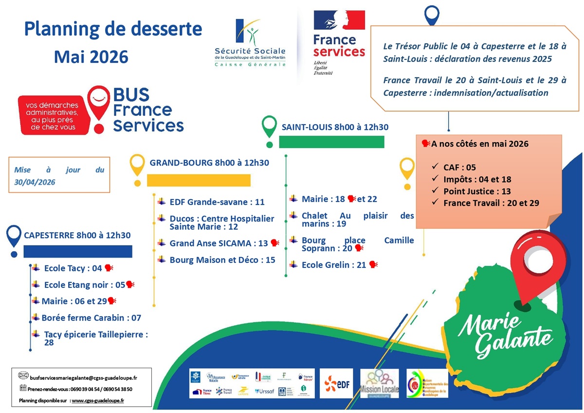 Dessertes bus France Services de Marie-Galante Mai 2026