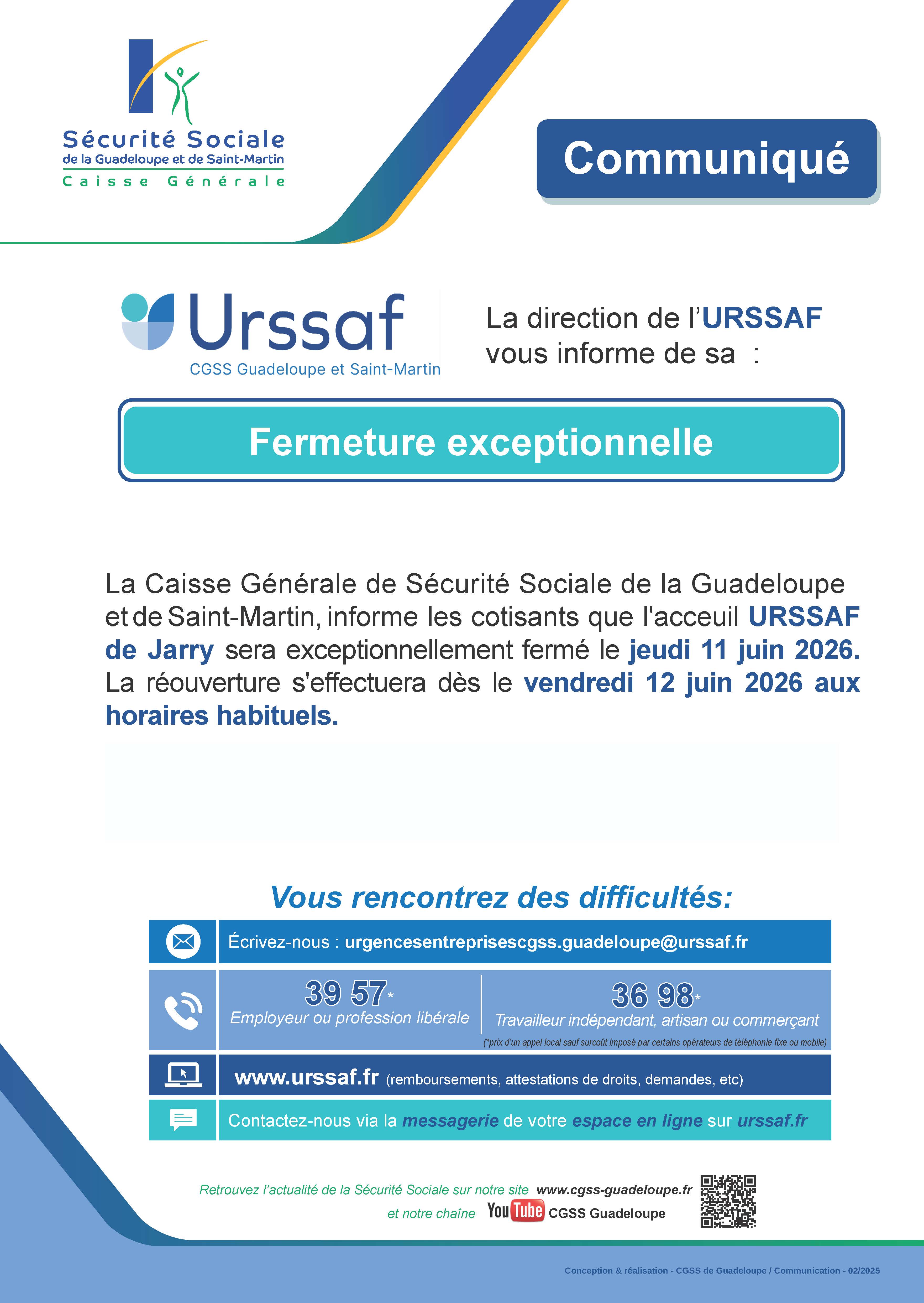 fermeture accueil Urssaf